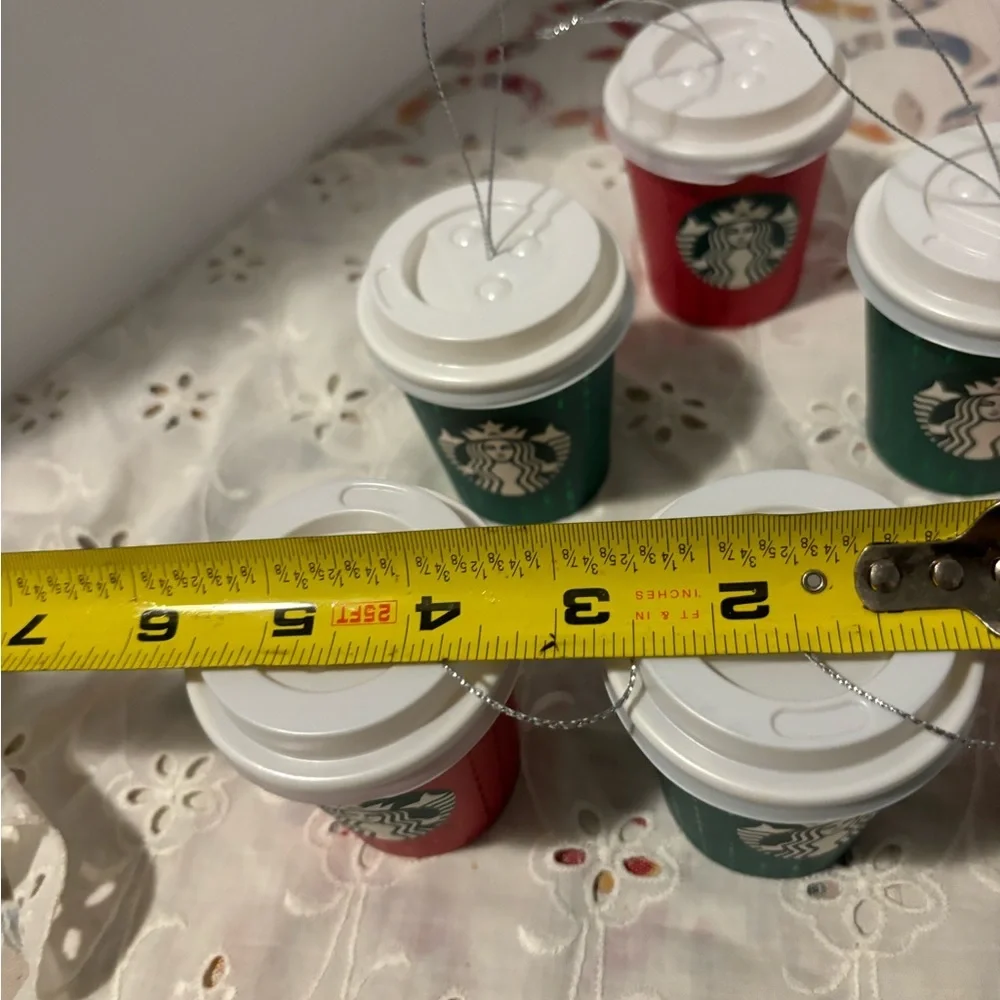 Starbucks Set of 6 Hanging Christmas Ornaments Red and Green